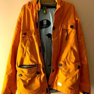 Large bond snowboarding mustard yellow jacket EUC